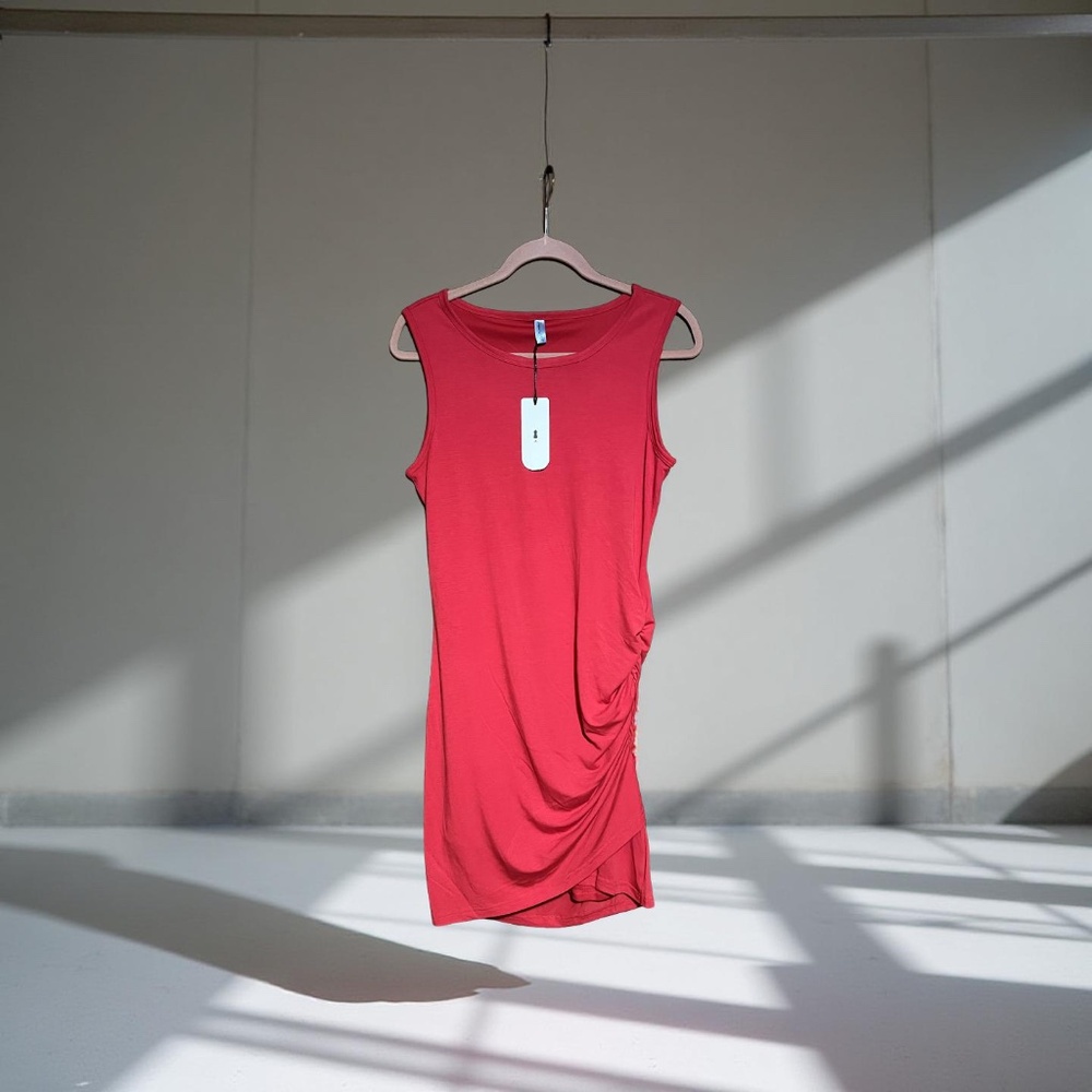 Sleeveless Red Dress With Side Ruching